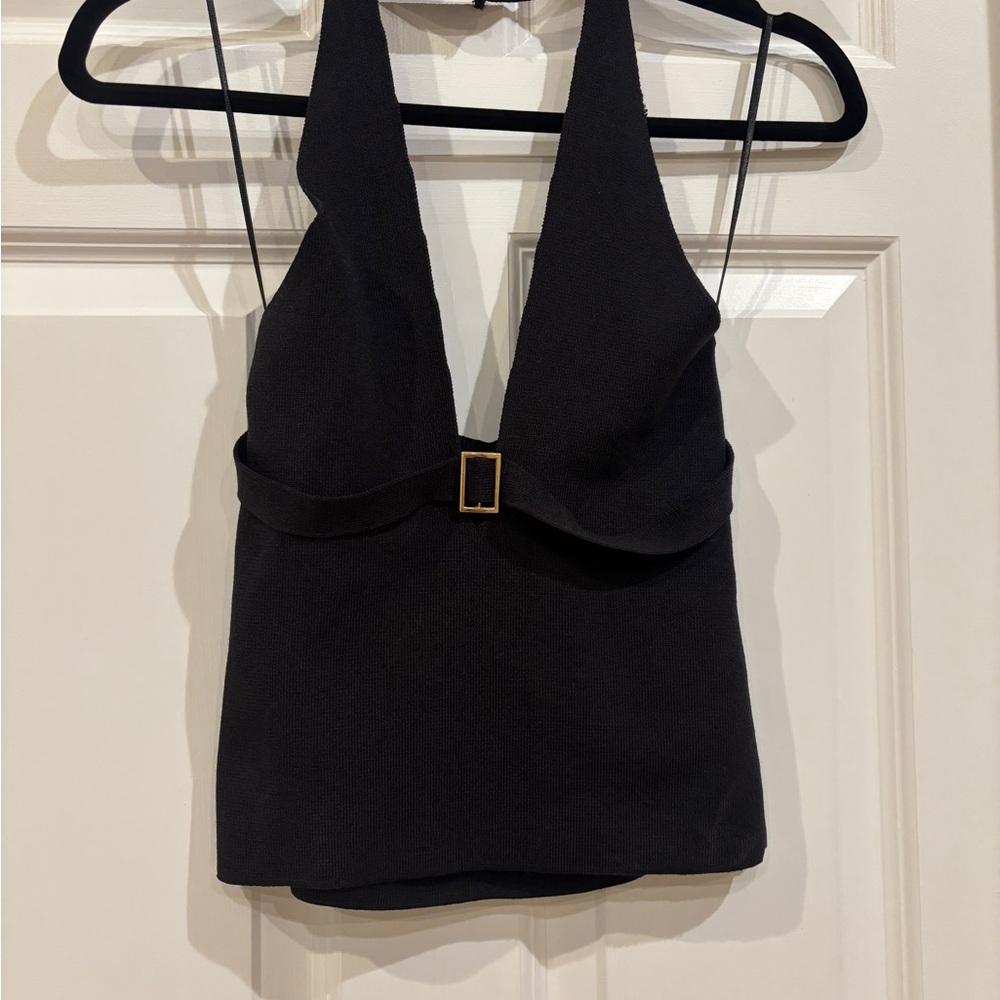 Silence + Noise Black Deep V Crop Top